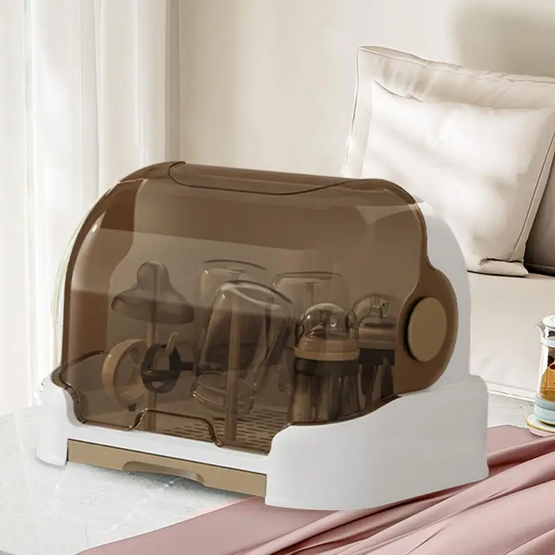 Baby Bottle Drying Rack With Removable Drip Tray Dustproof Bottle Storage Dust-proof Portable Baby Storage Box With Lid
