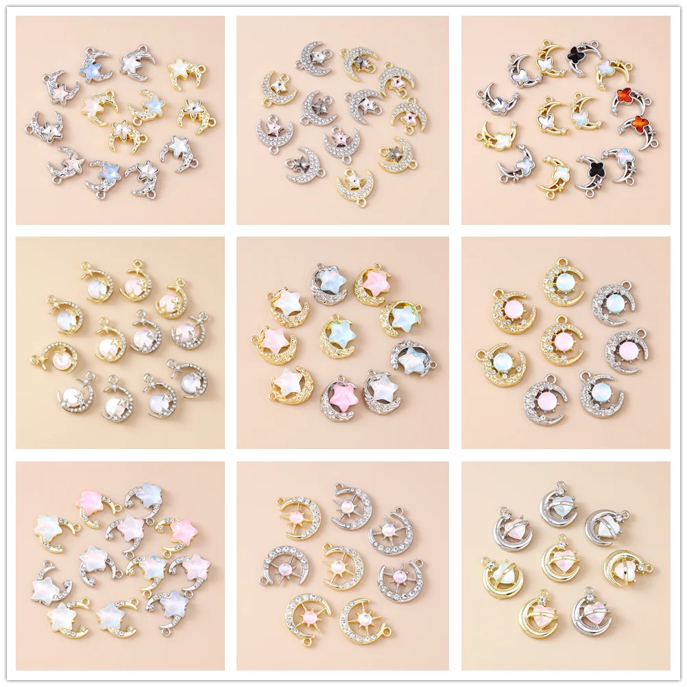 Leslie 5 Stück brillante Kristall-Stern-Mond-Anhänger für selbstgemachten Schmuck, modische Mondanhänger, Halsketten, Ohrringe, Armbänder
