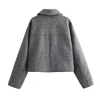 2024 Women's Elegant Solid Coat Zipper Long Sleeve Pocket Bomber Jacket Female Casual Soft Woolen Loose Streetwear Coats 4