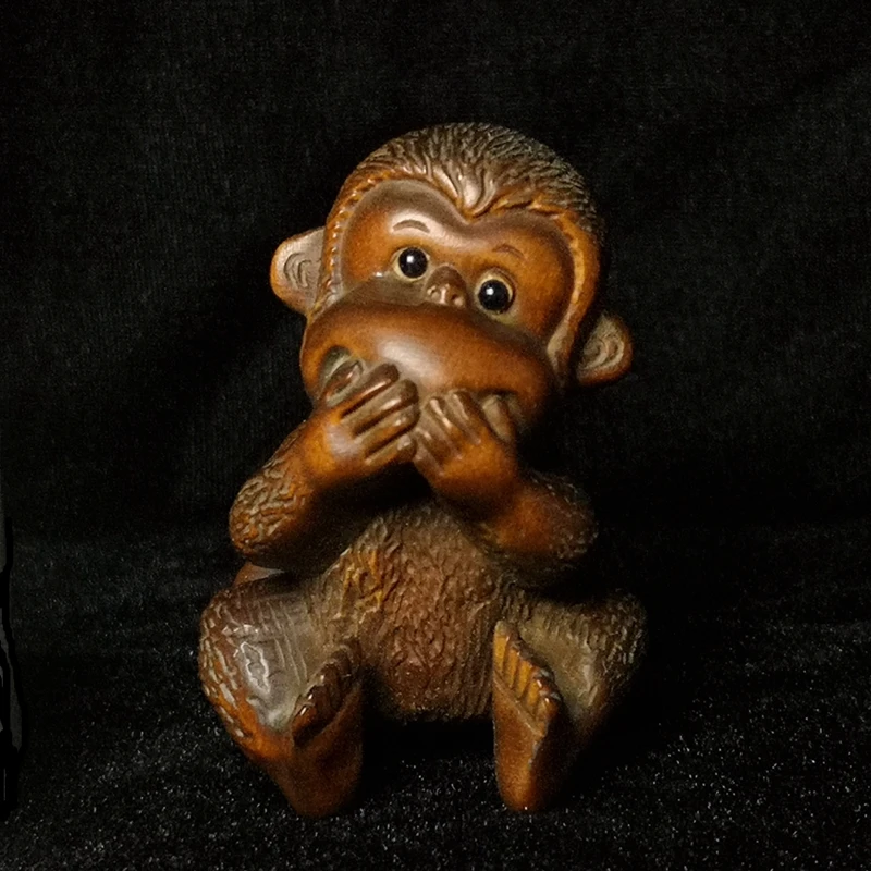 

YIZHU CULTUER ART H 6.5 CM Old Chinese boxwood hand carved Animal lovely monkey Statue table decoration Gift collectable