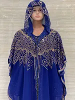 Women's Clothing Fashion Classic African Dashiki Abaya Chiffon Fabrics Sequin Batwing Loose Muslim Hooded Dress Free Size 2