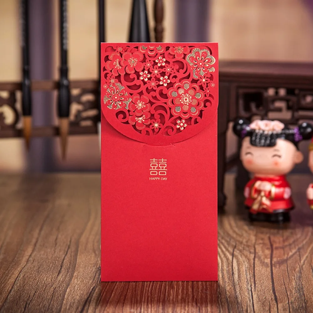 Laser Engraving Chinese Red Envelopes 6pcs Hollow Embossed Lucky Money Bag
