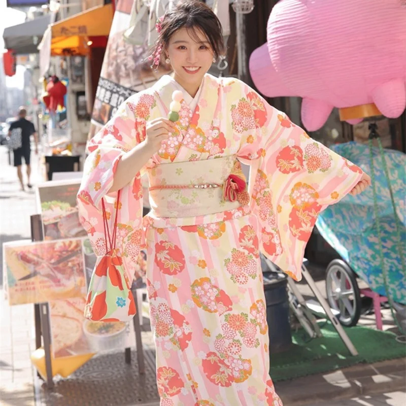 New Kimono Women's Retro Style Japanese Pink Bathrobe Photo Dress Girl
