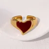 Bagues géométriques Vintage rouge goutte à goutte d'huile pour femmes, en acier inoxydable, couleur or, ouverture en cœur, bagues réglables, bijoux, nouveau 2025