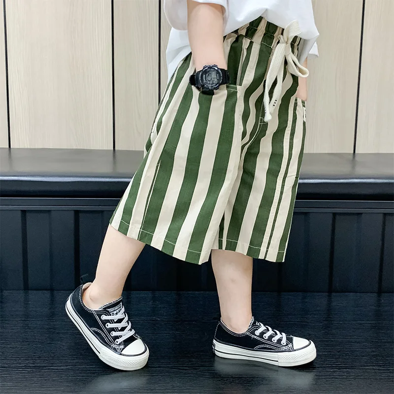 Baby Boys Vertical Stripe Cotton Summer Shorts with Drawstring Toddler Kids Casual Capris Pants For Age 2 3 4 Years Old