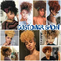 Afro Puff Kinky Curly Hair, Updo Ponytail Extension with Bangs Proximity Wstring Ponytail for Women, Black, Synthetic Hair 6
