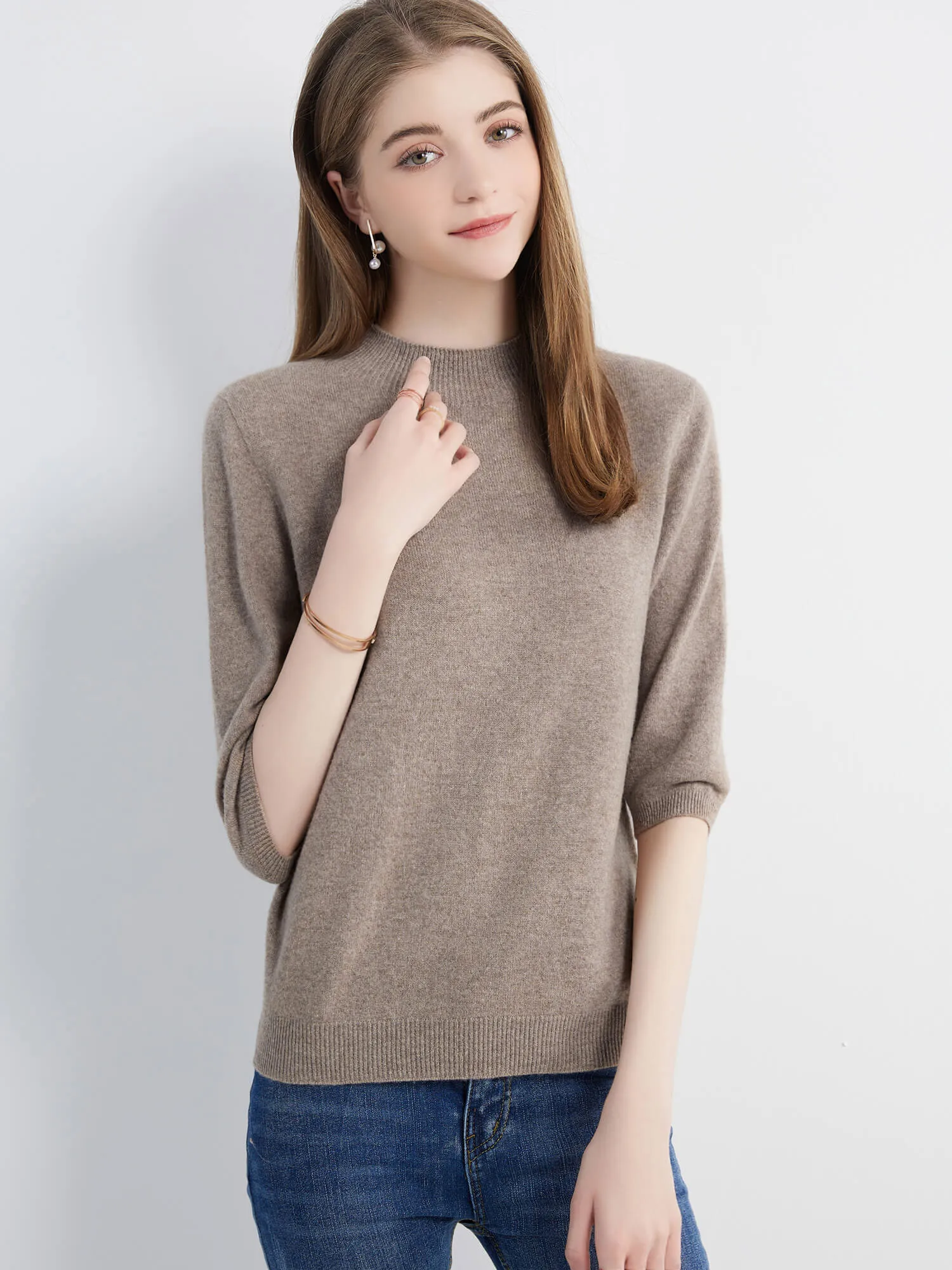Wool Top Women's Sweater Knitwears Short Sleeve Pullover 100% Wool Half Turtleneck Sweater for Women Knit Jumper Female Clothing