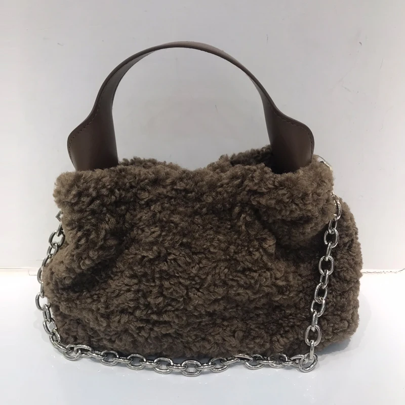 

Faux Fur bucket Bags For Women Luxury Designer Handbags And Purses 2023 New Fashion lambswool chain decorate Shoulder Crossbody