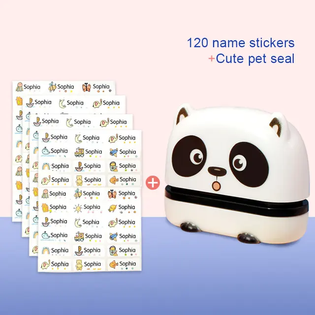 Children's Name Seal Custom Student's Name Stamp  Kindergarten Clothes Waterproof Name Sticker Will Not be Washed Off  Christmas panda and Sticker