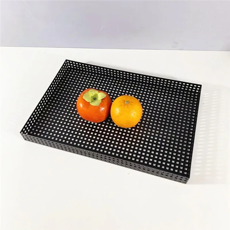 Modern simple hollow tray rectangular black metal living room coffee table tea tray decorative ornament soft decoration jewelry 5