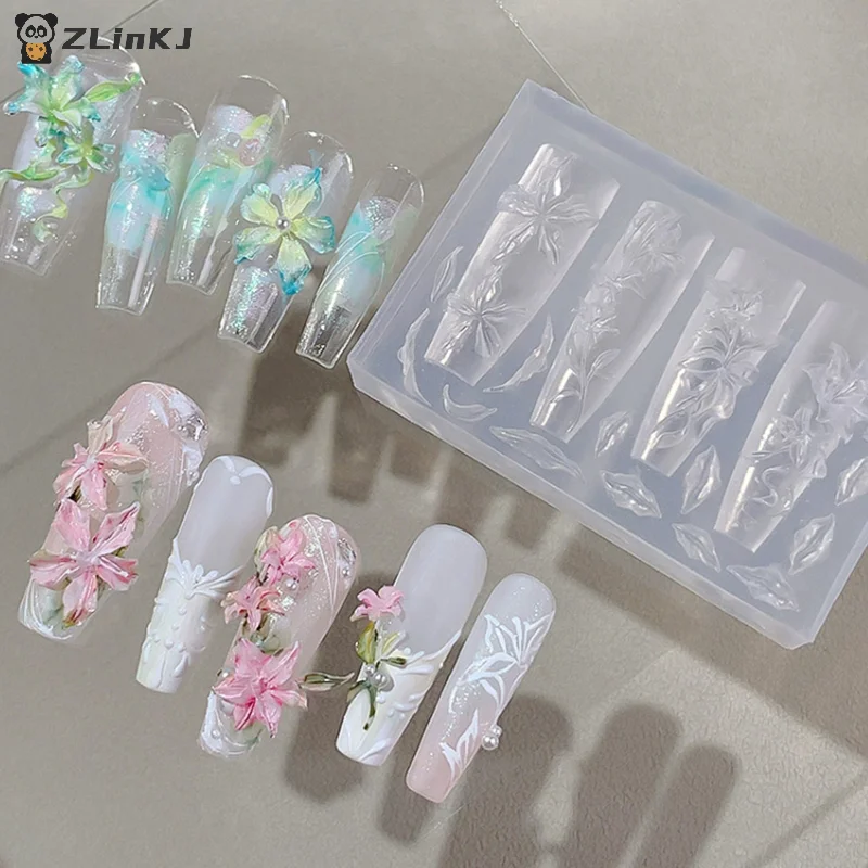 ▶ 1Pcs 꽃 장미 튤립 네일 실리콘 릴리프 네일 아트 몰드 네일 살롱 매니큐어 도구 DIY 네일 장식