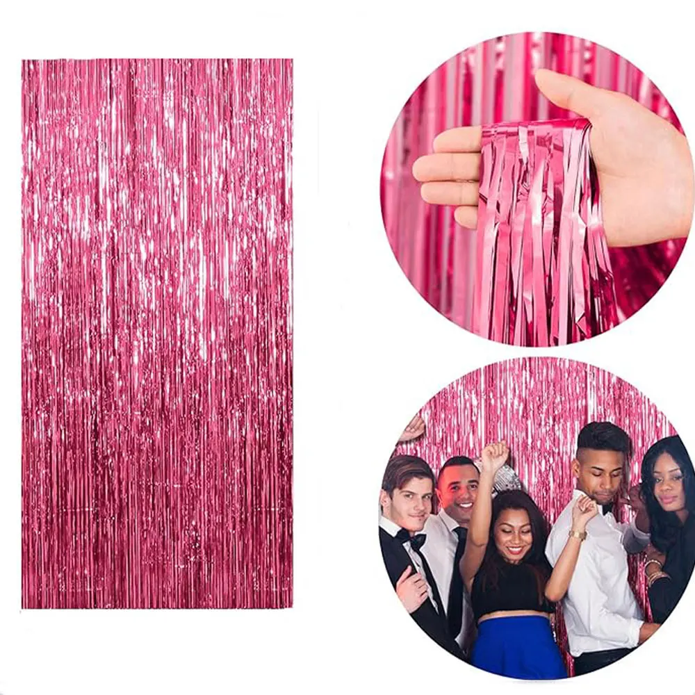 Birthday Party Supplies Birthday Background Supplies Birthday Backdrop Decoration Photography Backdrops 2 M Party Backdrop Curtains Glitter Pink Tinsel Fringe Foil Curtain Birthday Wedding Party Decoration Adult Anniversary Decor