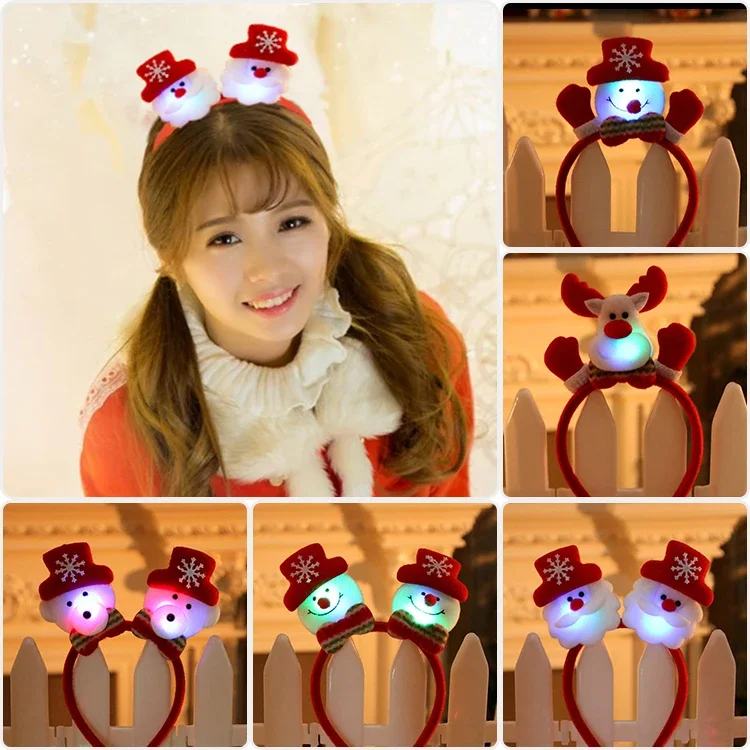 Glowing Reindeer Bear Headband Masquerade Concert Christmas Hair Accessories For Girls LED Christmas Funny Headband