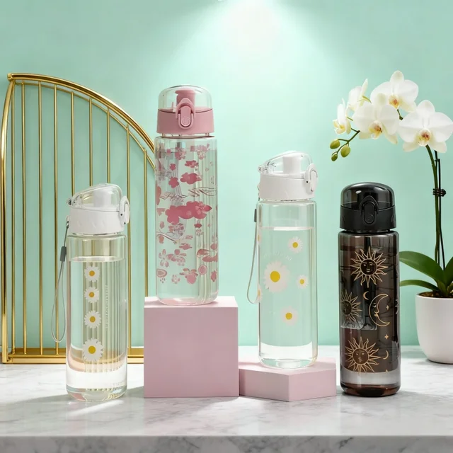 780ML Large Capacity Sports Transparent Water Bottle Leakproof Flower Plastic Drinking Bottles Outdoor Cycling Hiking Gym Jugs 2
