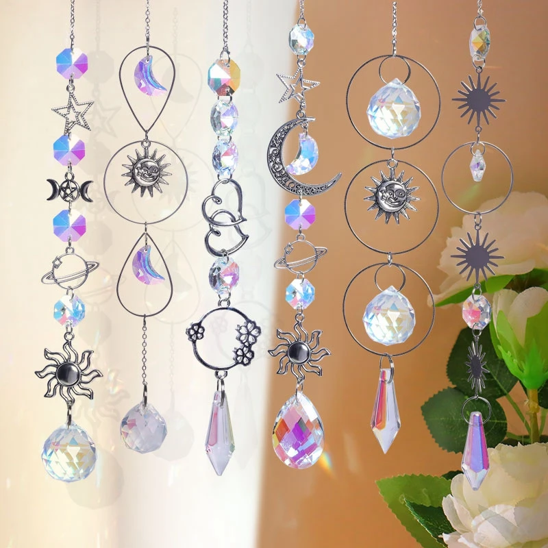 Crystal Suncatcher Light Catcher Heart Crystal Pendant Window Wind Chime Rainbow Chaser Hanging Drop Home Windchime Garden Decor