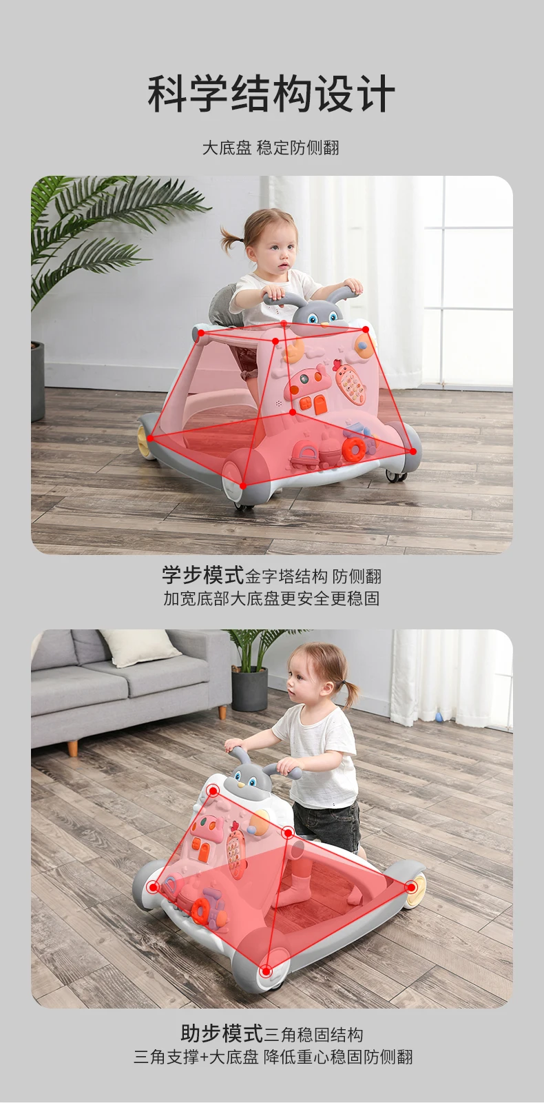 Multifunction Baby Walker Toddler Trolley Baby Stroller Toy Anti Rollover Adjustable Walker Baby Balance Walker 6-24 Months