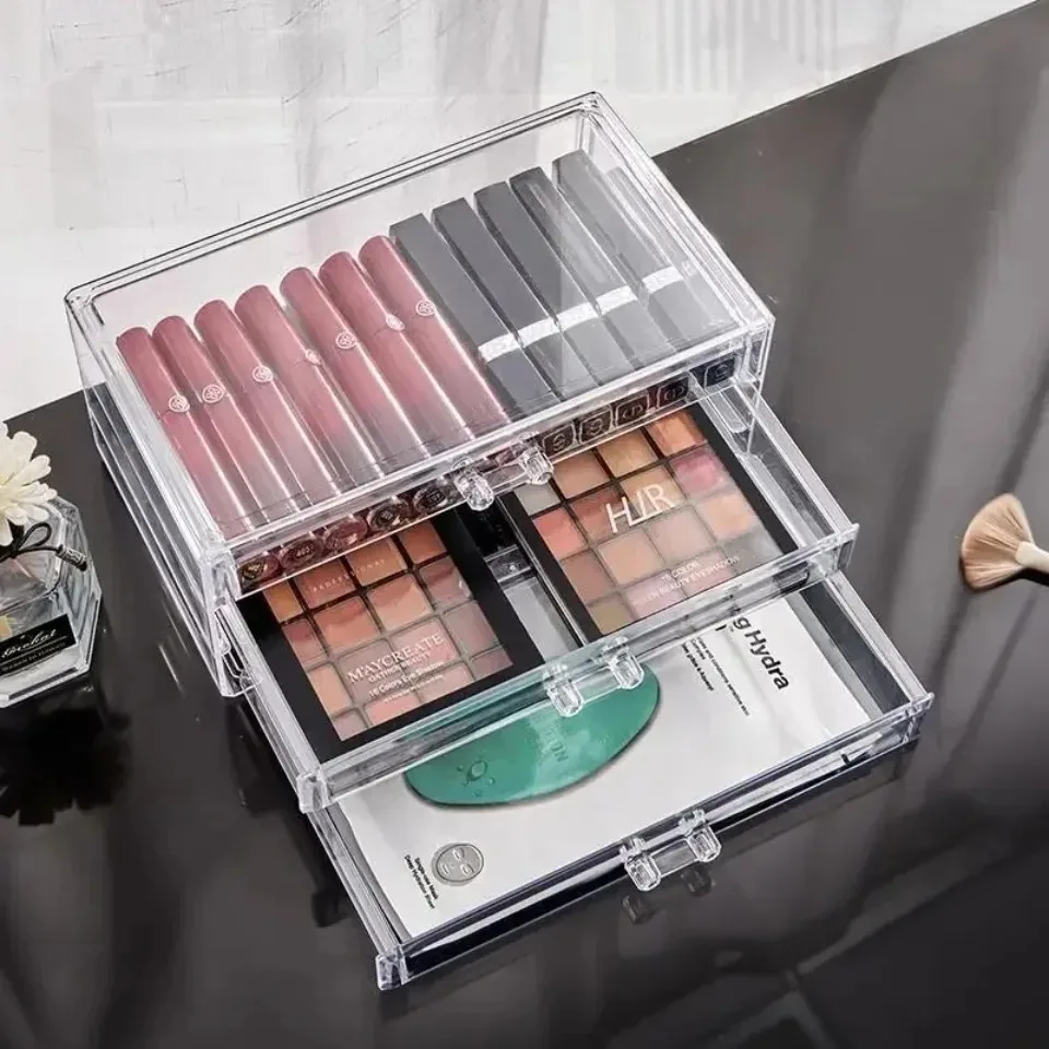 Description Picture 2 of itemMakeup Storage Box Acrylic Transparent Drawer Divided Style Organizer Large Capacity Desktop Compact Makeup Storage Box Tools