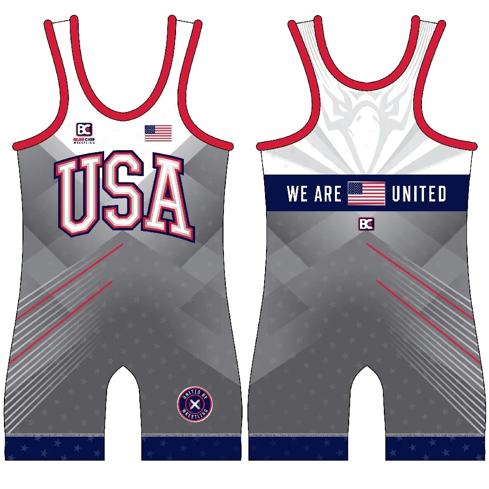 USA Champion Team Men's Wrestling Singlets Swim Suit Gym Kit Tights Gymnastics Clothing Weightlifting Skinsuit Fitness One-piece