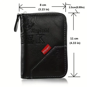 ​​Vintage PU Leather Slim Wallet - Zipper RFID Blocking 11-Slot Card Holder, Retro Style Gift for Men & Women, Classic Design​ 3