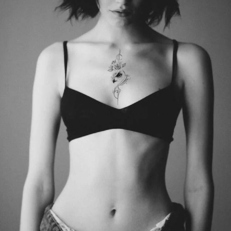 

Rose Flower Sexy Women Men Temporary Tattoo Sticker White Bird Moon Design Abdomen Arm Body Art Small Size Fake Tattoo Sticker