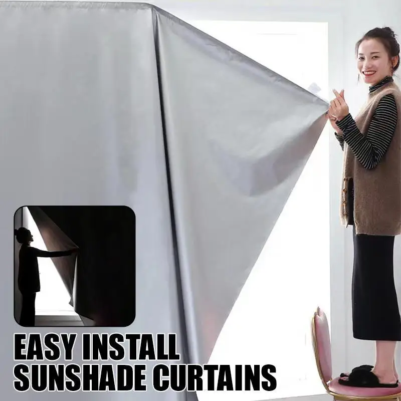 

Easy Install Sunshade Curtain Simple Self-Adhesive Sunshade Curtain Punch Free Silver Insulated Double Sided Anti-Uv Living Room