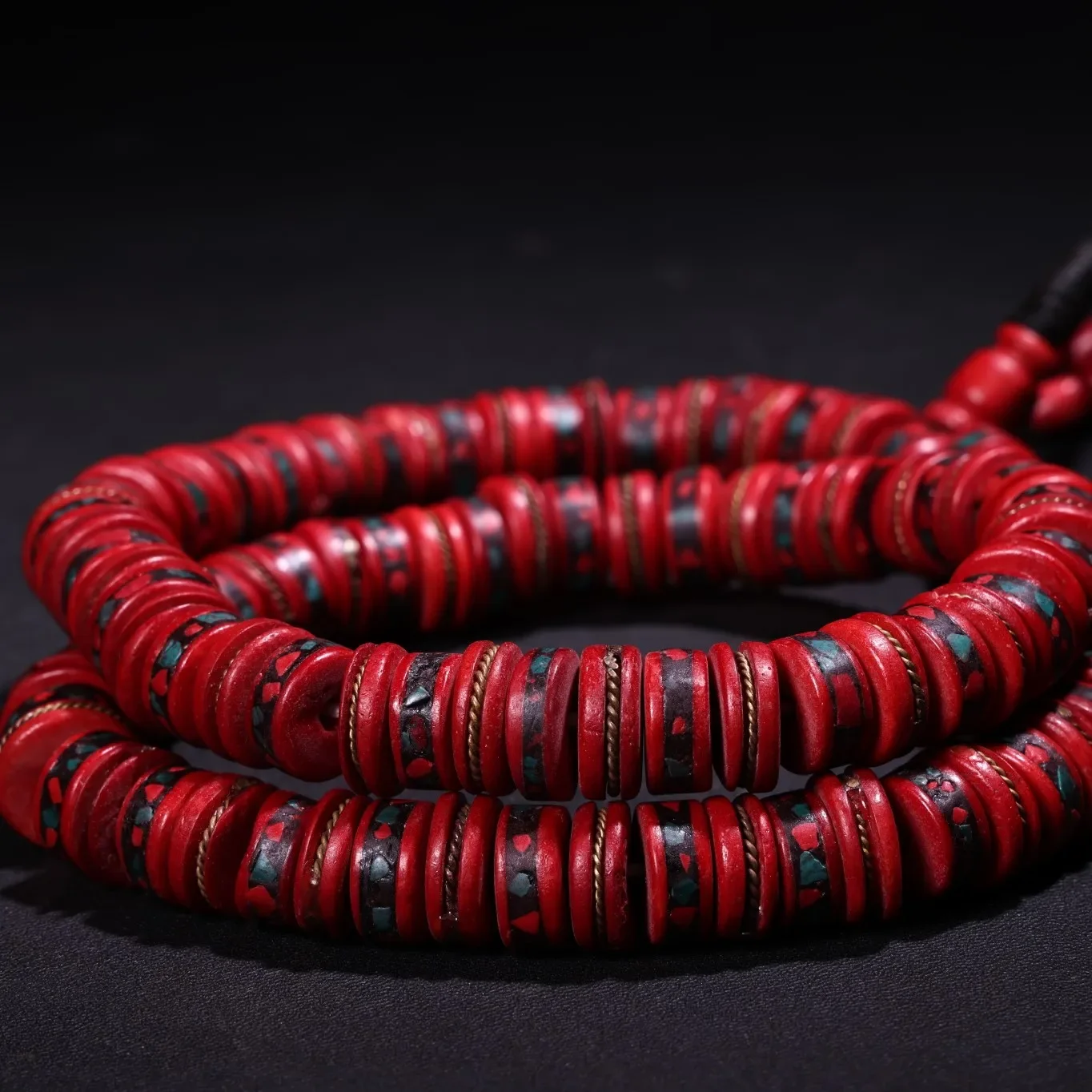 12"Tibetan Temple Collection Old Gabala Carving Red 108 Buddha Beads Necklace Pendant Amulet Dharma Worship Hall Town house 5
