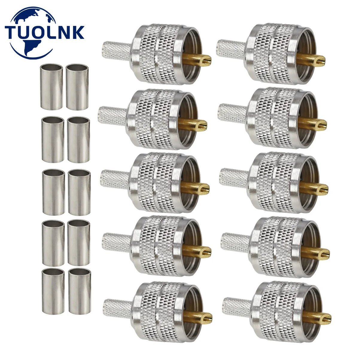 

10pcs/Lot UHF PL-259 Male Connector PL259 Male Plug Crimp Coax Adapter SO239 RF Coaxial Connector for RG8X LMR240 4D-FB