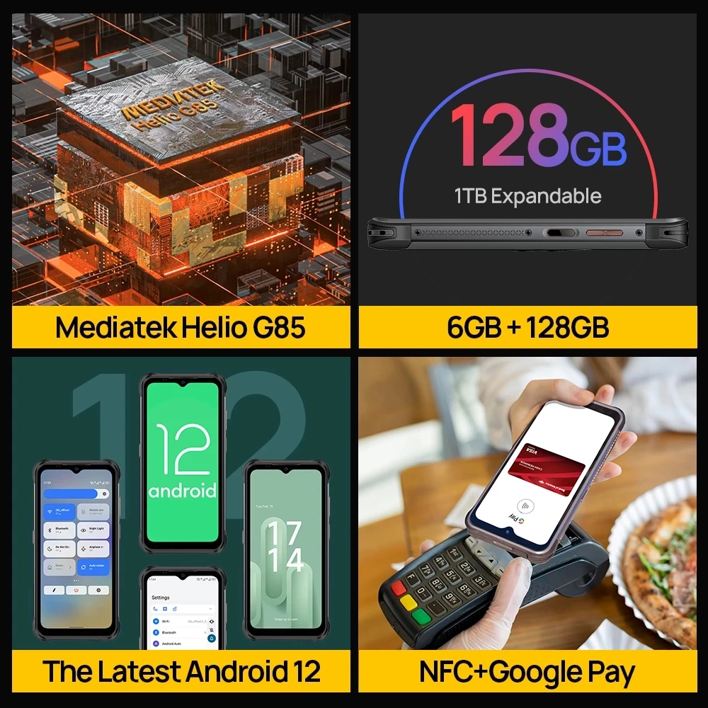 Ulefone Power Armor 14 Pro IP68 Rugged Smartphones Octa Core 8GB+128GB Android 12 Mobile Phone 10000mAh Wireless Charging NFC