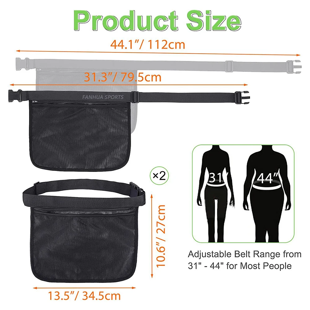 Mesh Pickleball Band Wasit Pouch Adjustable Belt Storage Bag Waist Hip Ball Bag for Pickleball Accessory for Women/Men/Teens