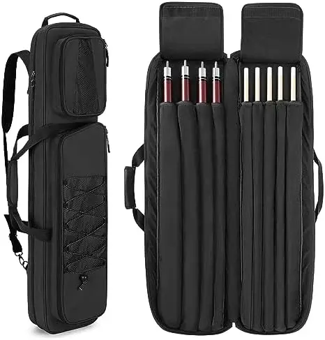 

4x5 Pool Cue Case, Billiard Stick Carrying Case Holds 4 Butts and 5 Shafts, Soft Pool Stick Bag with Large Front Accessories Poc