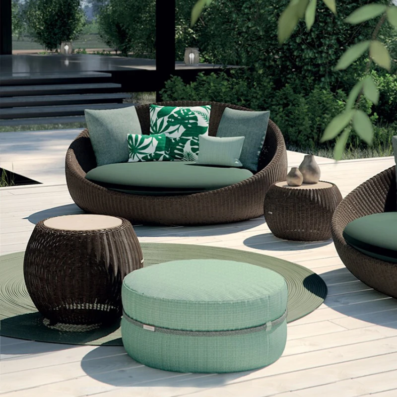 

Outdoor rattan sofa creative courtyard terrace garden rattan chair tea table combination