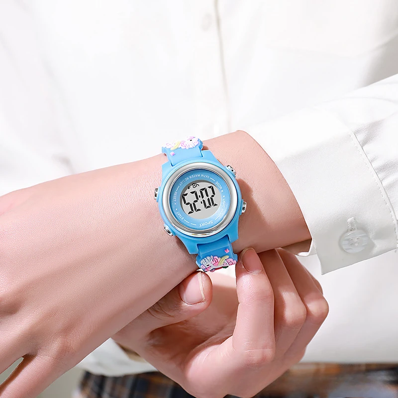 Multi functional electronic watch with colorful night light silicone children's sports watch with alarm clock cartoon unicorn st