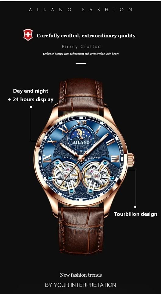 AILANG 8822 Herren Automatikuhr mit Doppel-Tourbillon, Skelett-Zifferblatt, Leuchtfunktion, wasserdicht, luxuriöse Business-Armbanduhr für Herren – Detail 9