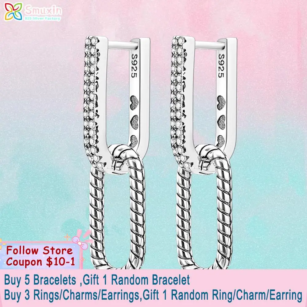 

Smuxin 925 Sterling Silver Stud Earrings Pave U-Shaped Snake Hoop Earrings Cubic Zirconia Earrings Women Earrings