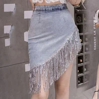 New fake two-piece high waist tassel denim skirt skirt women spring and summer stretch hip wrap skirt Korean shorts skirt - Image 4