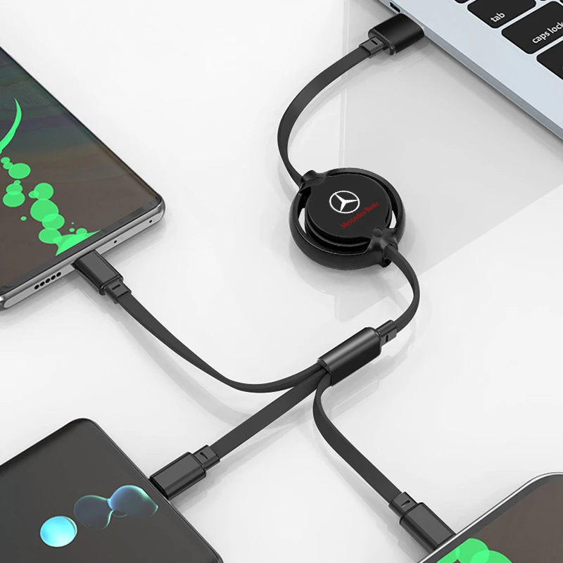 Car Charging Cable 3 in 1 USB Cable For Lightning Type C Micro USB Fast Charging For Mercedes benz A B R G Class GLK GLA