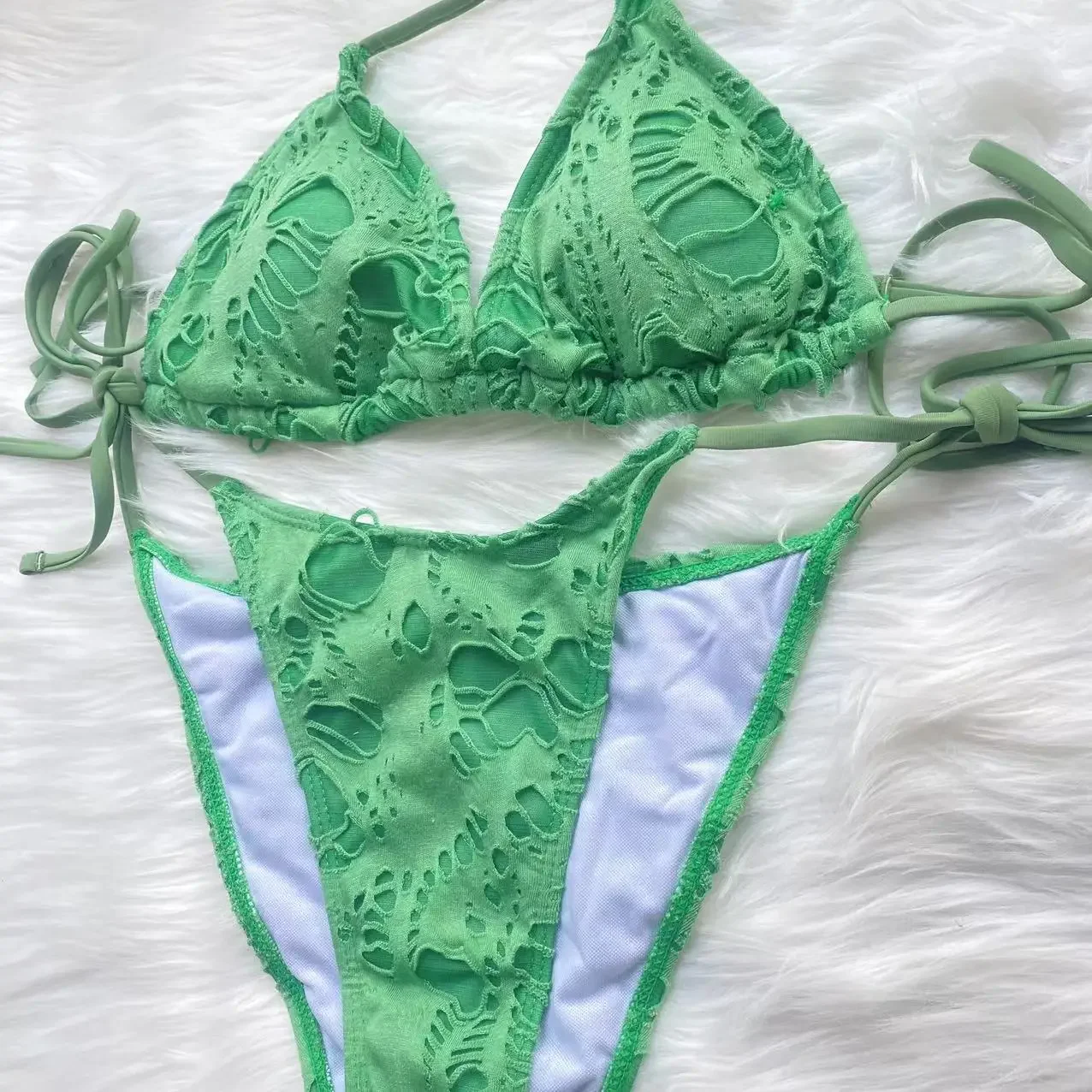 Sexy Hole Bikini Swimsuit Woman 2023 Female Swimwear Lace up Thong Bikinis Sets Brazilian Halter Swimming for Women Bathing Suit
