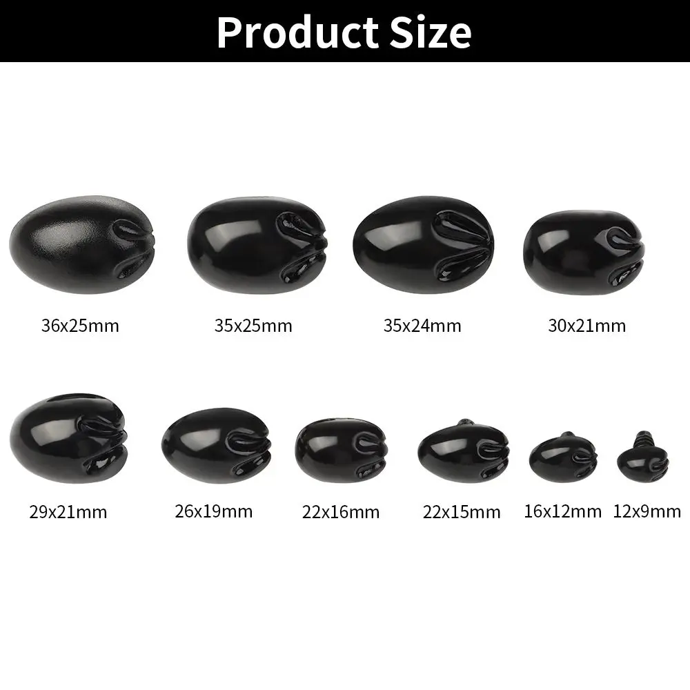 10Pcs Plastic Black Oval Safety Noses Doll Animal Dog Noses for Bear Stuffed Toys DIY Craft Wool Felting Accessories