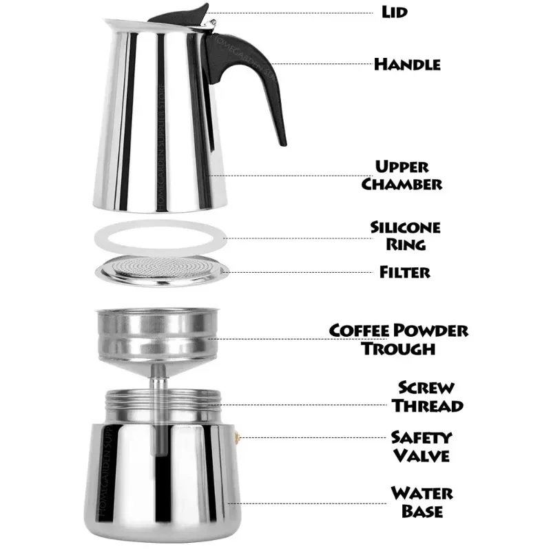 100-600ml Espresso Coffee Maker Stainless Steel Italian Coffee Machine for 2-12 Cups Mocha Latte Stovetop Filter Kettle Moka Pot espresso coffee maker coffee maker coffee pot espresso maker