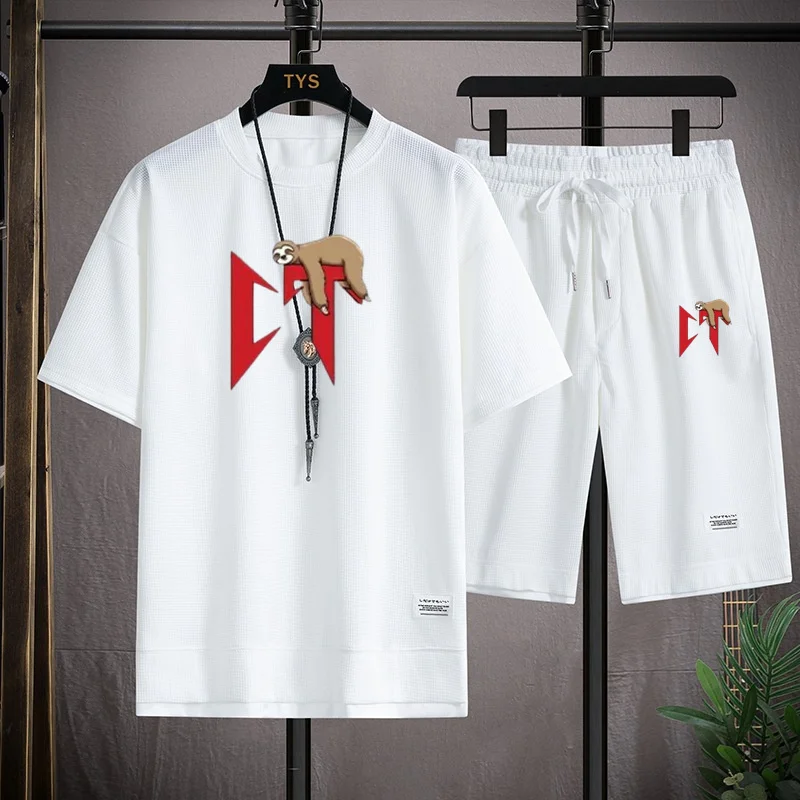 thumbnail image 1 of Conjuntos para hombre Corridos Tumbados Camiseta holgada de manga corta con cuello redondo y pantalones cortos con cordón Natanael Cano 2 piezas Ropa de calle Trajes casuales para hombre, 1 of 5
