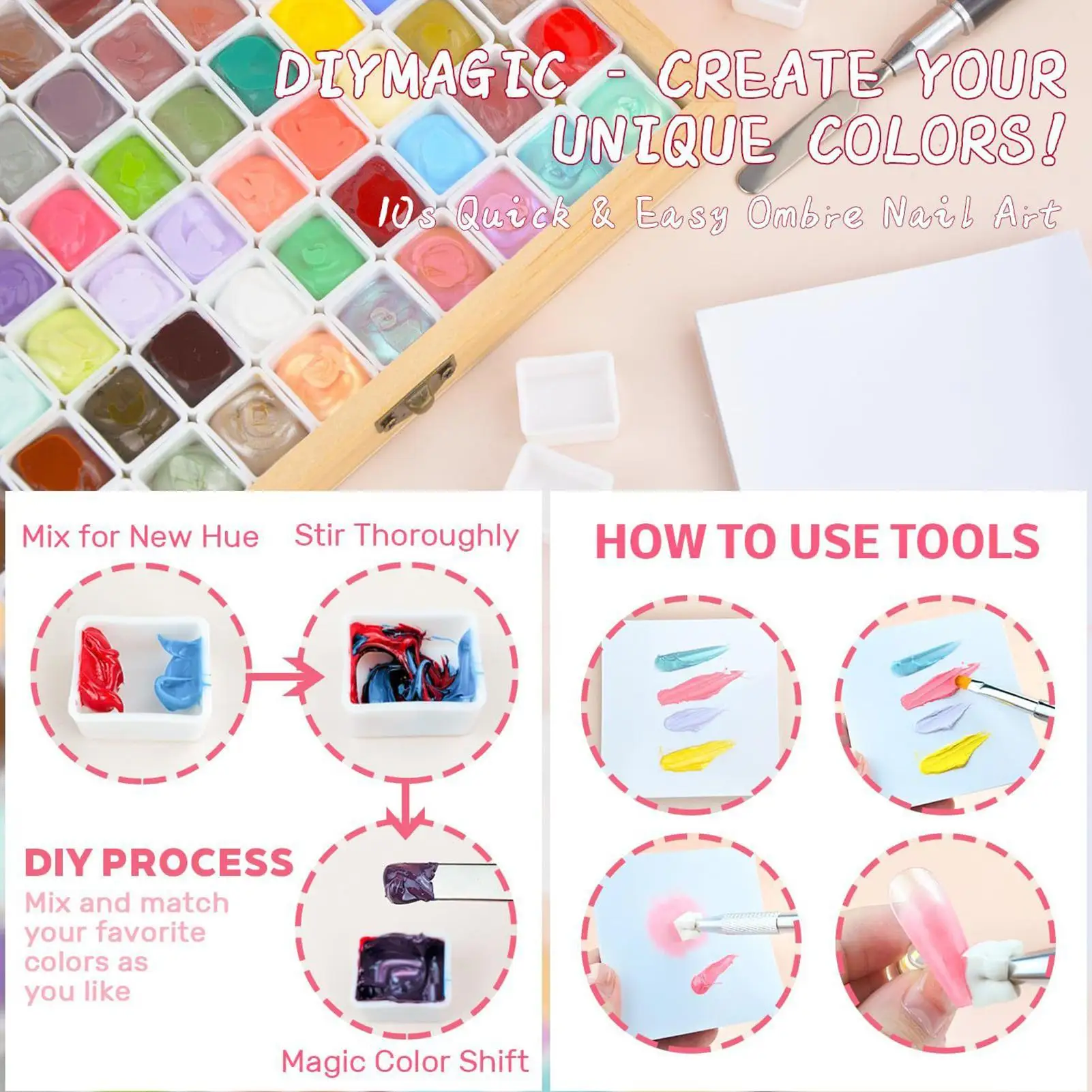 Gel Pat Paint per Unghie 60 Colori Senza Residui Altamente Pigmentato per Casa Viaggio Dormitorio Salone Donne Ragazze Principianti - immagine 4