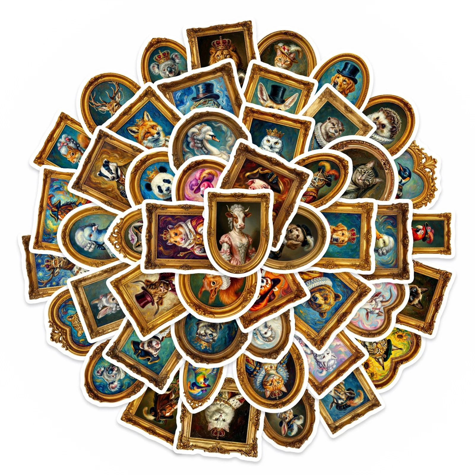 50Pcs 유럽 프레임 동물 스크랩북 스티커 클래식 고귀한 스타일 방수 장식 컵 전화 앨범 파일 폴더 스케이트 데칼
