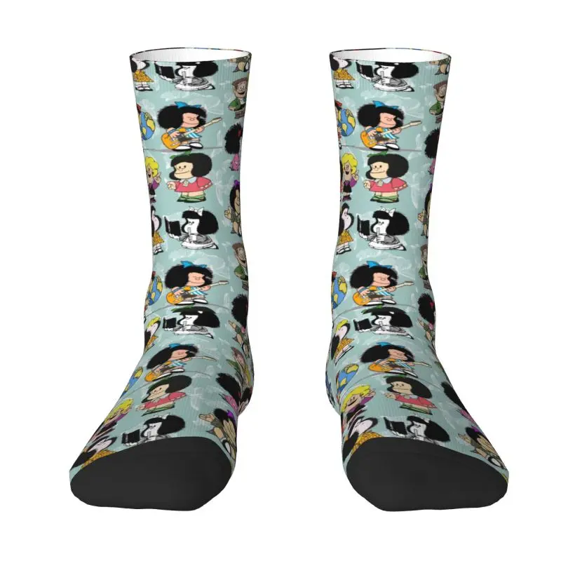 

Kawaii Mens Mafalda Quino Comics Dress Socks Unisex Warm Breathbale 3D Printing Cartoon Crew Socks