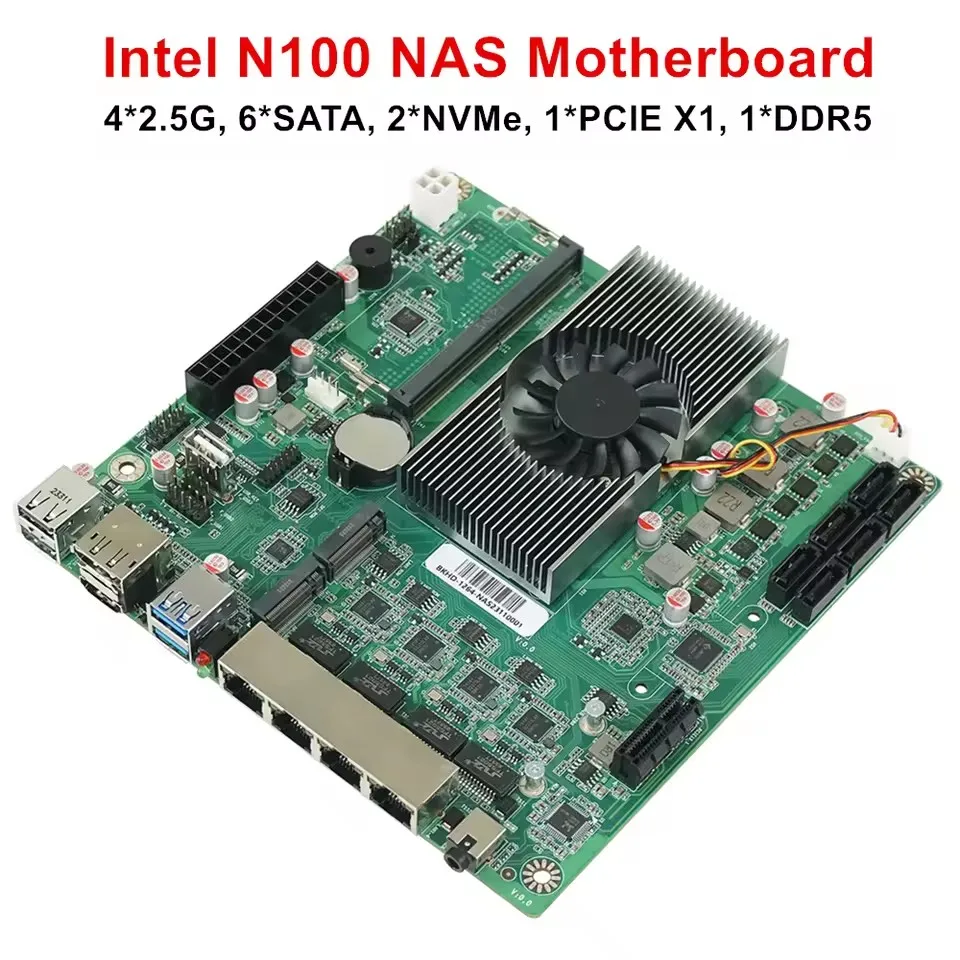 Topton NAS Motherboard Intel N150 N100 6-Bay 6*SATA3.0 2*M.2 NVMe 4*2.5G Nics 1*PCIE X1 1*DDR5 Low Power Firewall ITX Mainboard 2