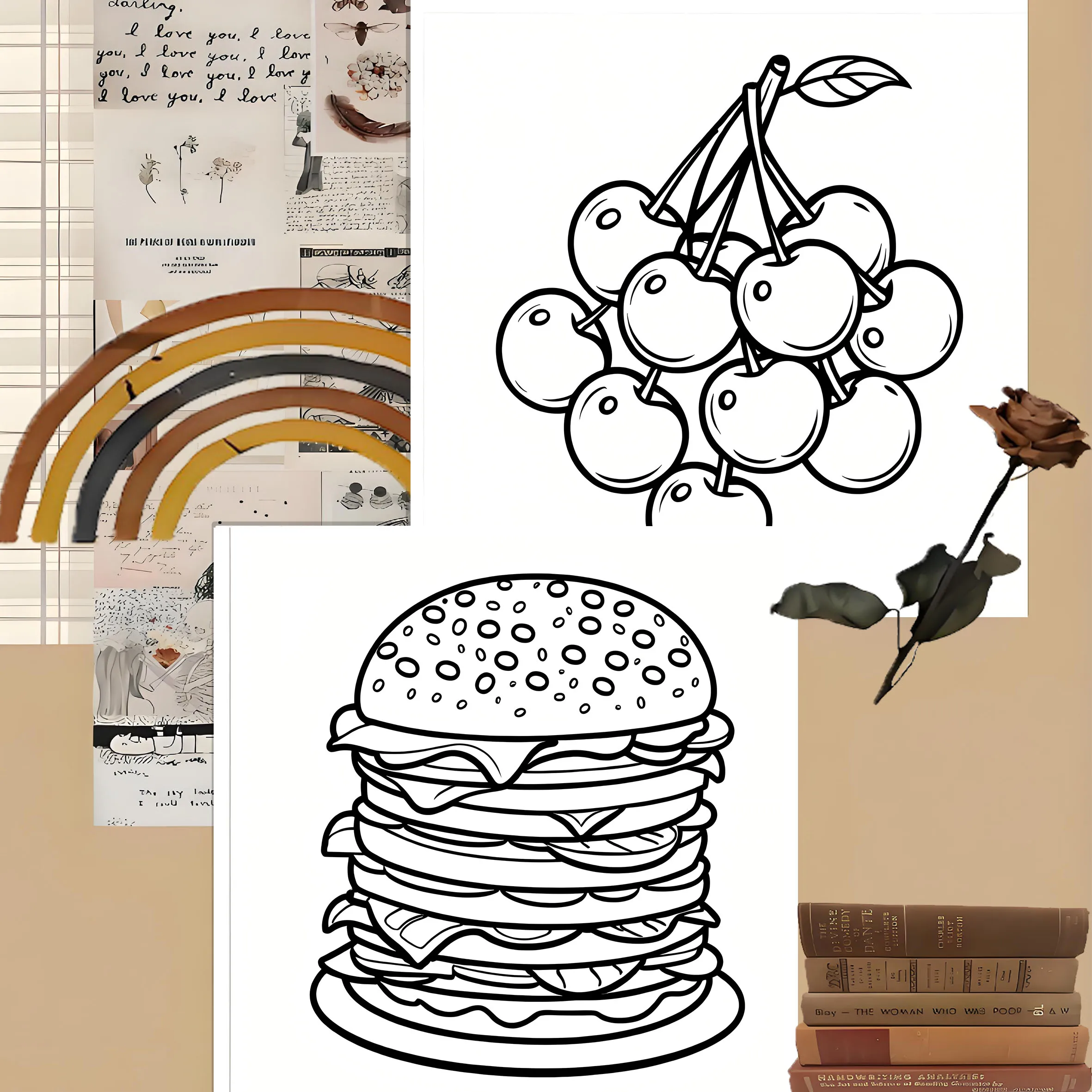 FOOD DRINK & SWEETS BOLD-EASY Coloring Book 24page Perfect Gift for Adults Picture Book  for Valentine's, Christmas, Halloween 6