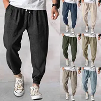 Men Buttons Pants Summer Pockets Loose Baggy Drawstring Trousers Male Casual High Waist Comfortable Elastic Ankle-Length Pants - Image 2