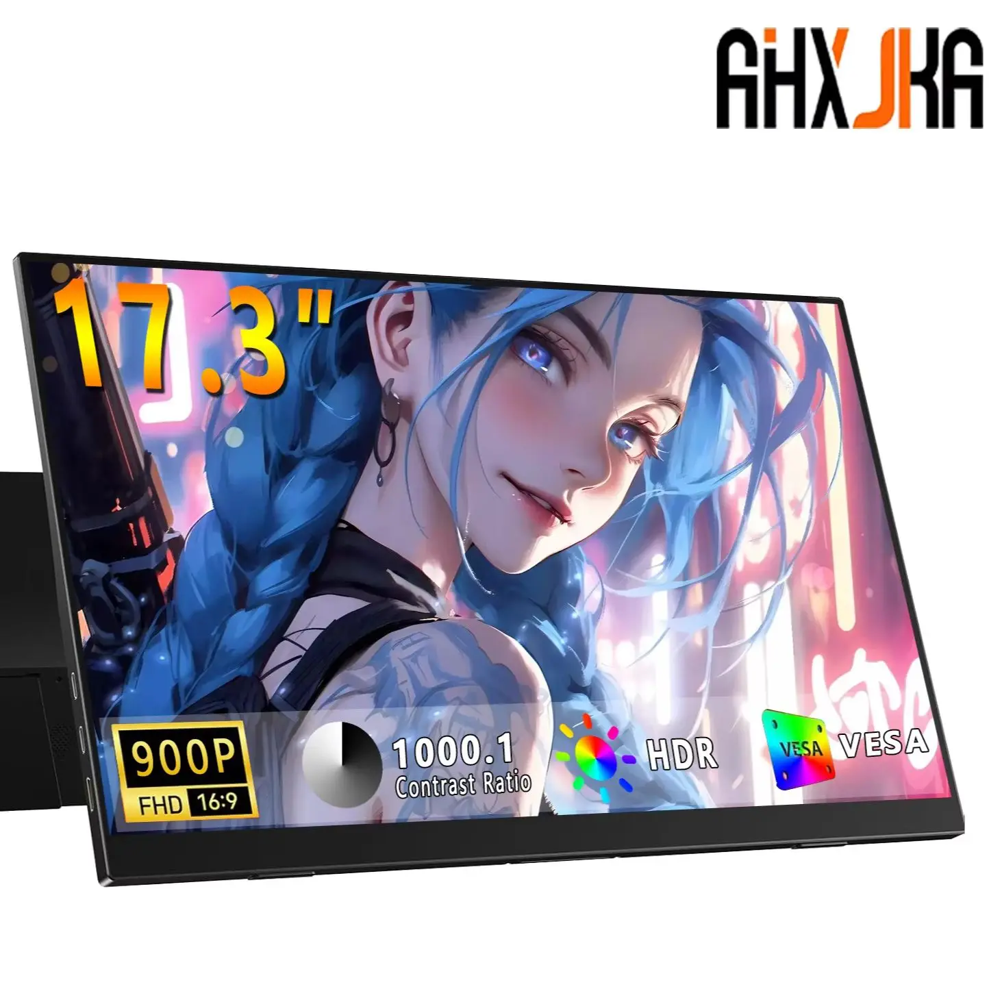AHXJKA 17.3인치 60HZ 휴대용 모니터 72%sRGB 1600*900P IPS(노트북 전화용 Type-C 미니 HDMI 포함) PS4/5 XBox Mac PC 스위치