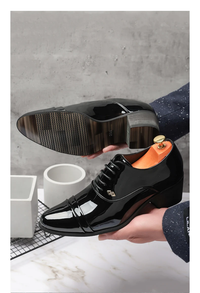 5,5 cm hohe Herren-Kleiderschuhe, Business-formelle Oxfords für Hochzeit, Party, bequeme Leder-Schnürschuhe für Herren – Detail 20