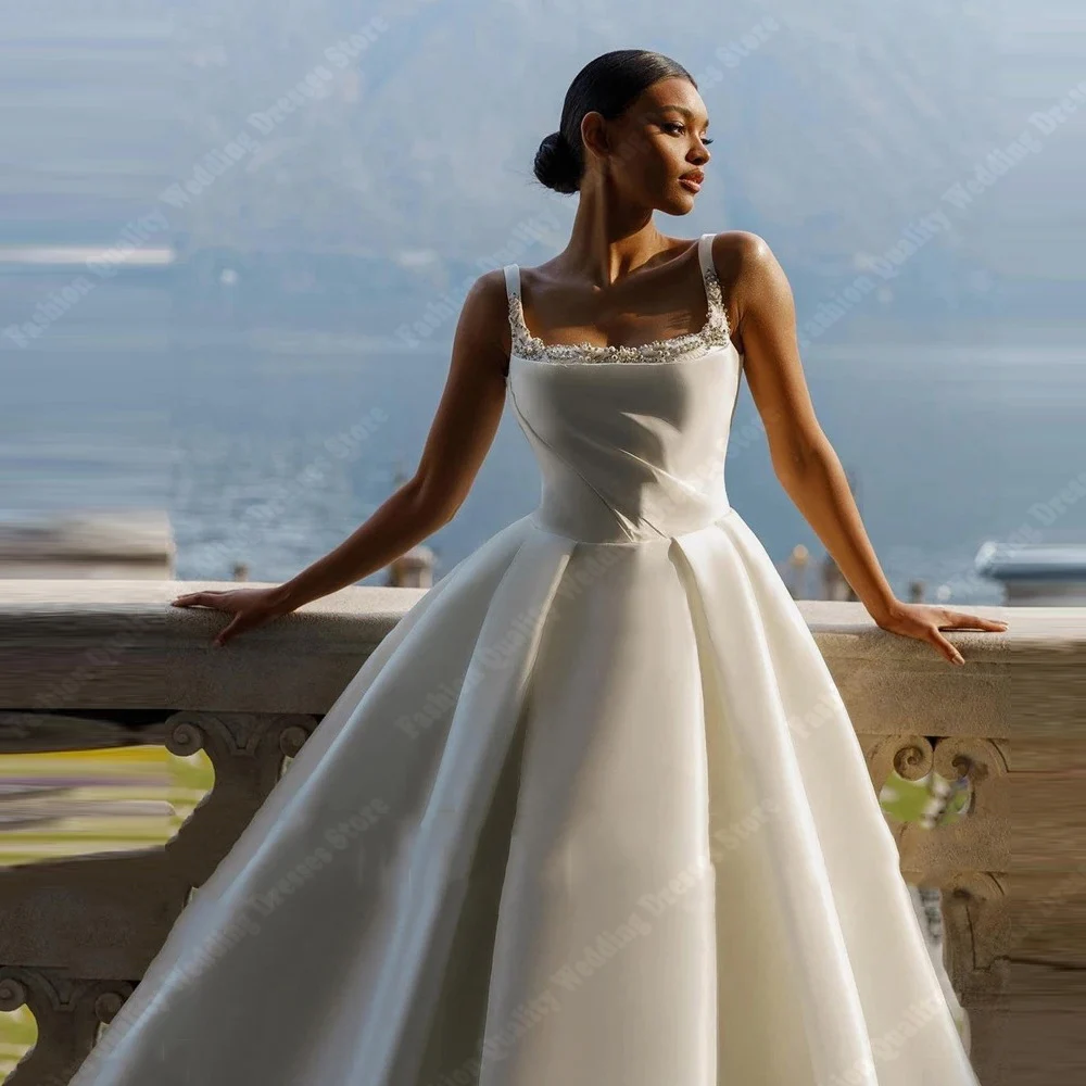 Elegant A-Line Women Wedding Dresses Party Bead String Bridal Gowns Mopping Length Princess Ball Vestidos De Novias Customized 3