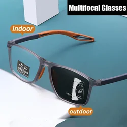 Outdoor Color Changing Multifocal Reading Glasses TR90 Sports Photochromic Eyewear for Men Women Blue Light Blocking Eyeglasses